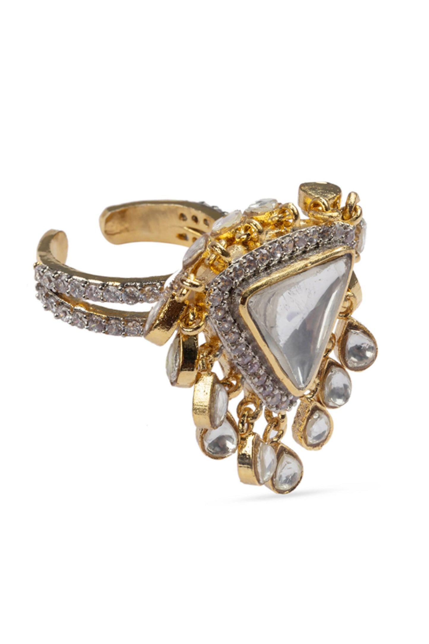 Triangle Shaped Kundan Embellished Ring 