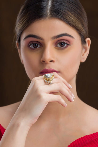 Triangle Shaped Kundan Embellished Ring 
