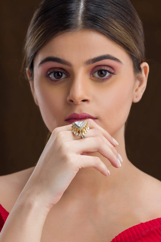 Triangle Shaped Kundan Embellished Ring 
