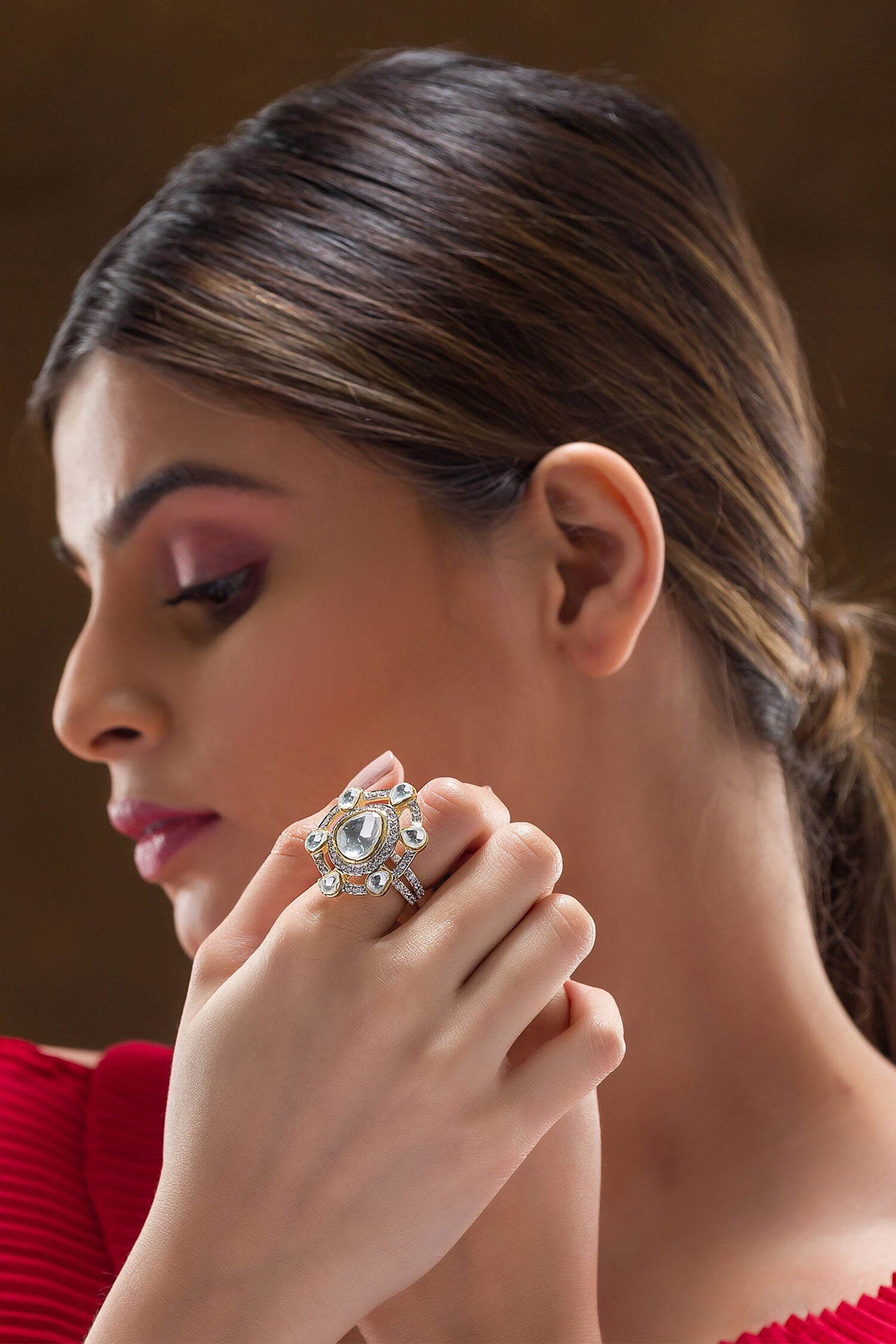 Stone Embellished Cutwork Ring 
