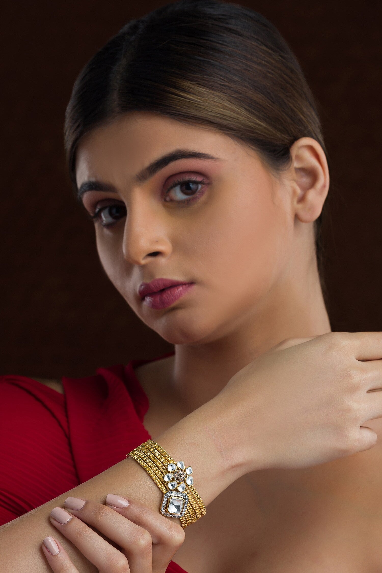Geometric Kundan & Cubic Zirconia Bracelet 