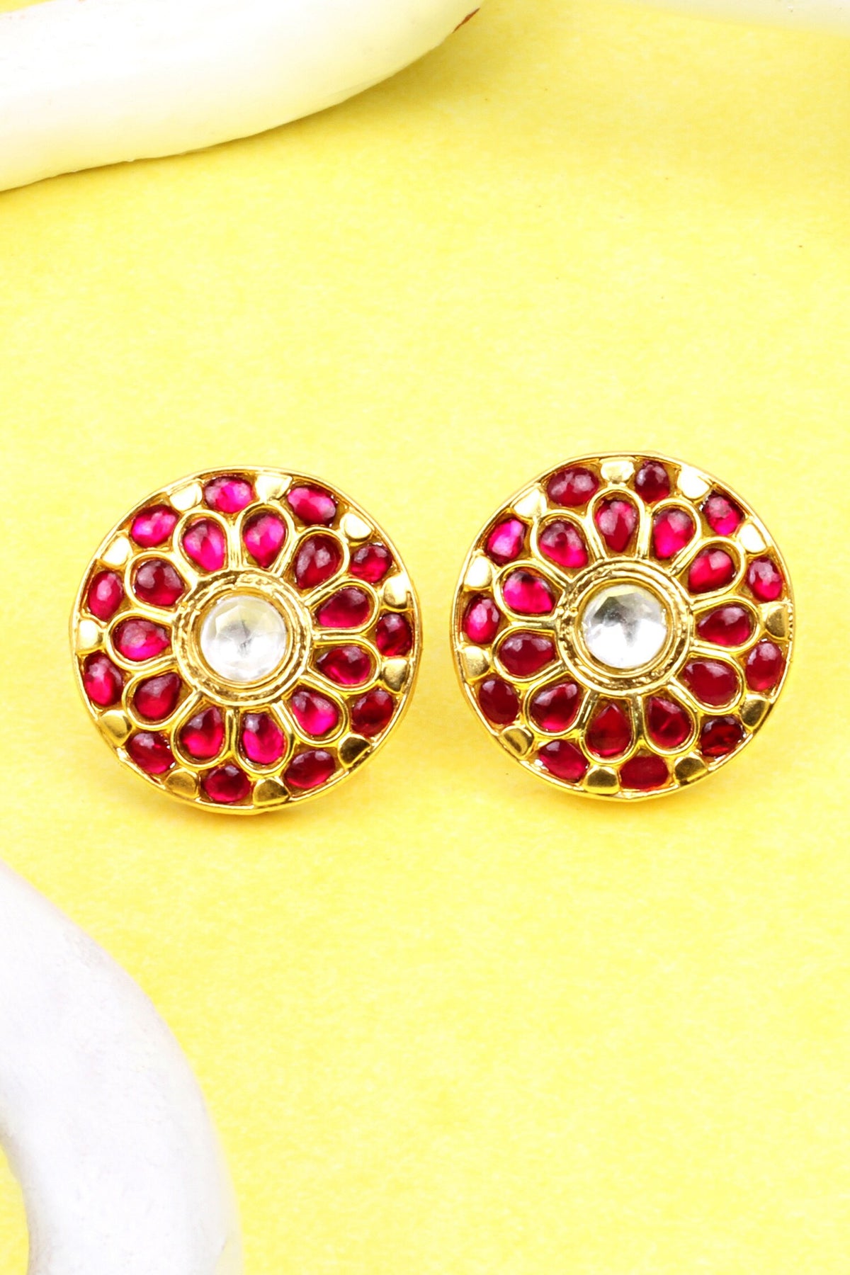 Floral Ruby Studded Stud Earrings 
