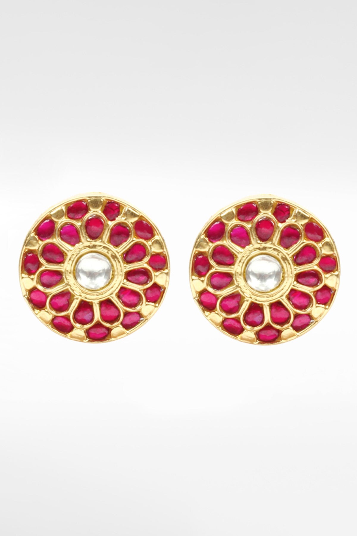 Floral Ruby Studded Stud Earrings 
