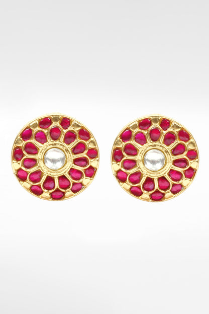 Floral Ruby Studded Stud Earrings 