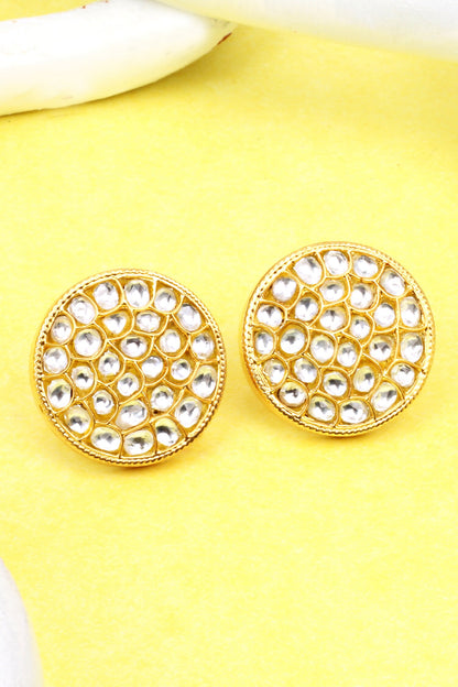 Round Kundan Work Stud Earrings 