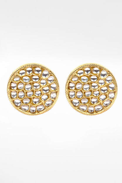 Round Kundan Work Stud Earrings 