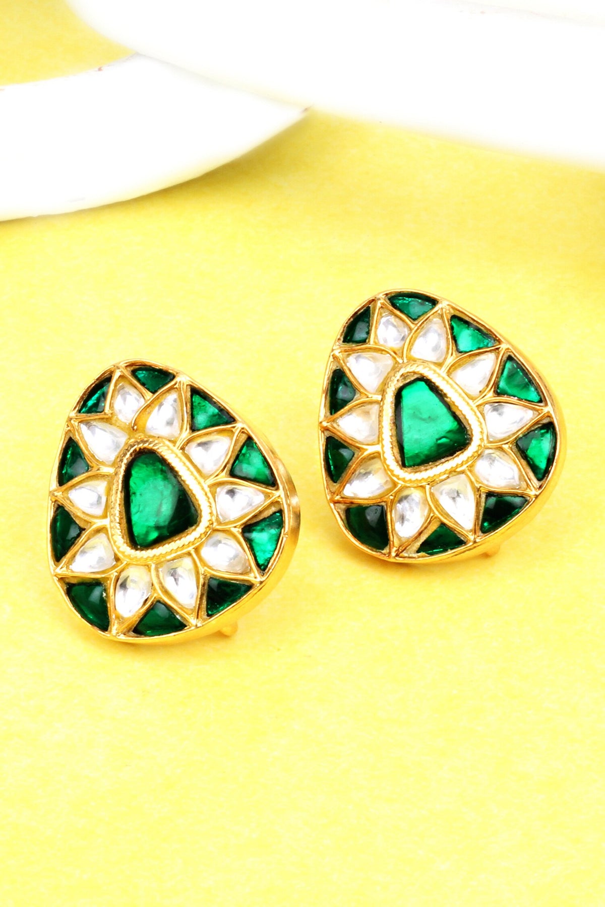 Silver Kundan Work Stud Earrings 