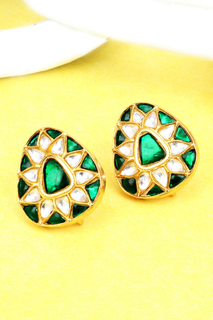 Silver Kundan Work Stud Earrings 