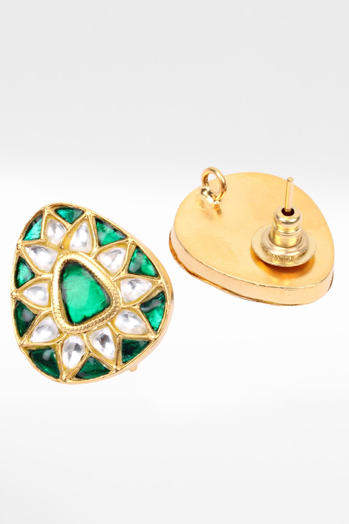 Silver Kundan Work Stud Earrings 