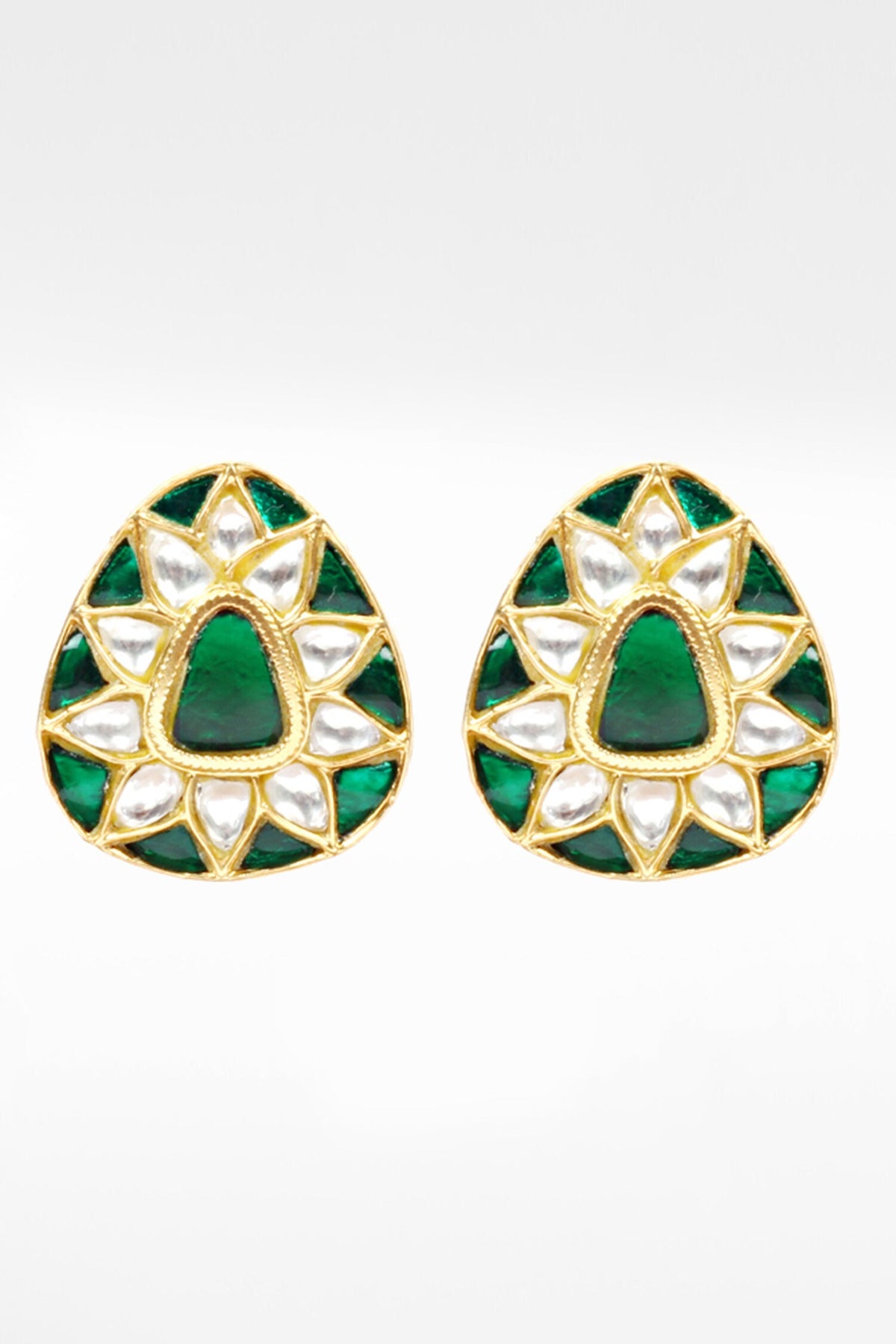 Silver Kundan Work Stud Earrings 