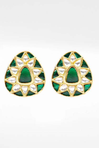 Silver Kundan Work Stud Earrings 