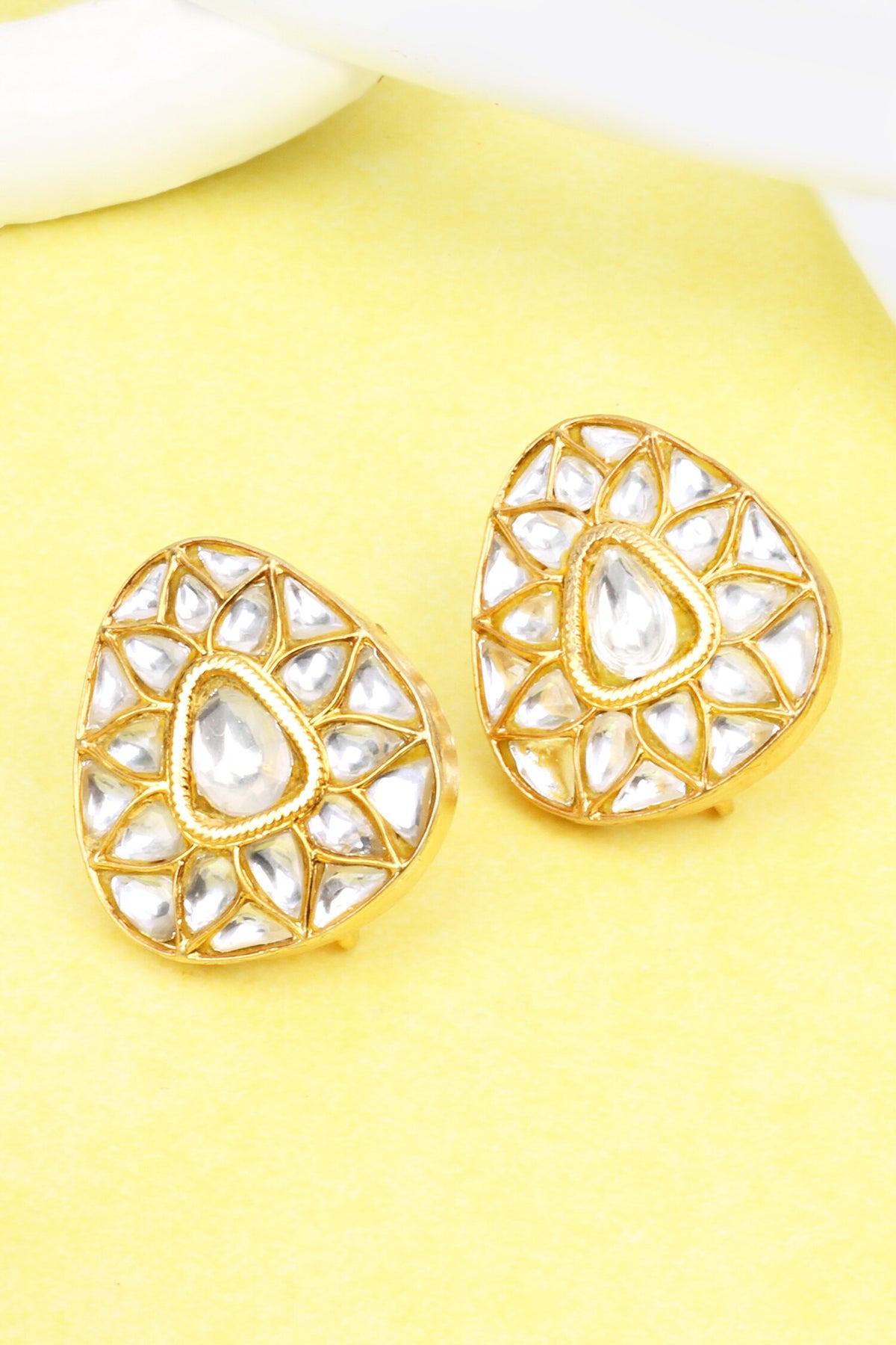 Silver Triangular Kundan Work Stud Earrings 