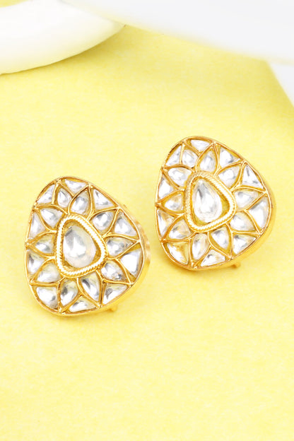Silver Triangular Kundan Work Stud Earrings 