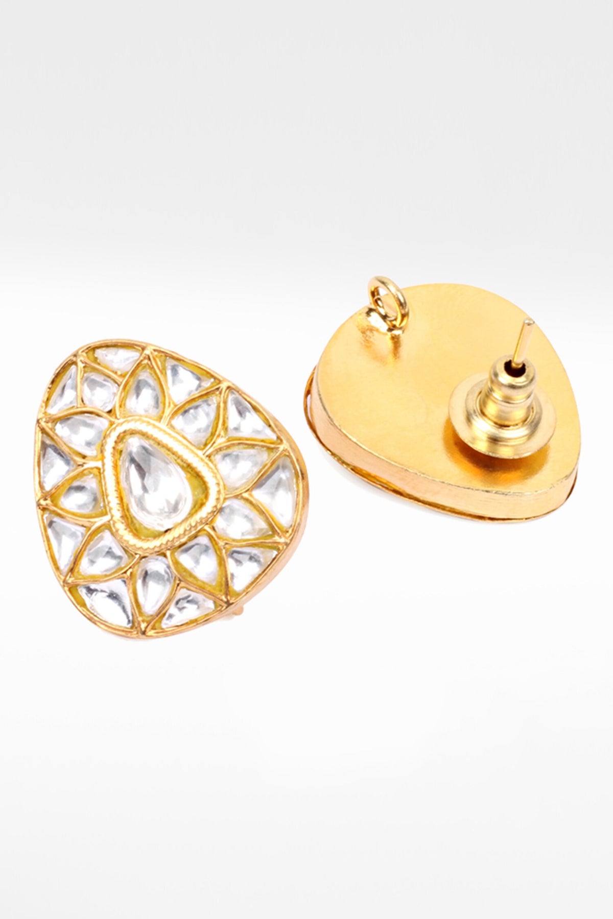 Silver Triangular Kundan Work Stud Earrings 