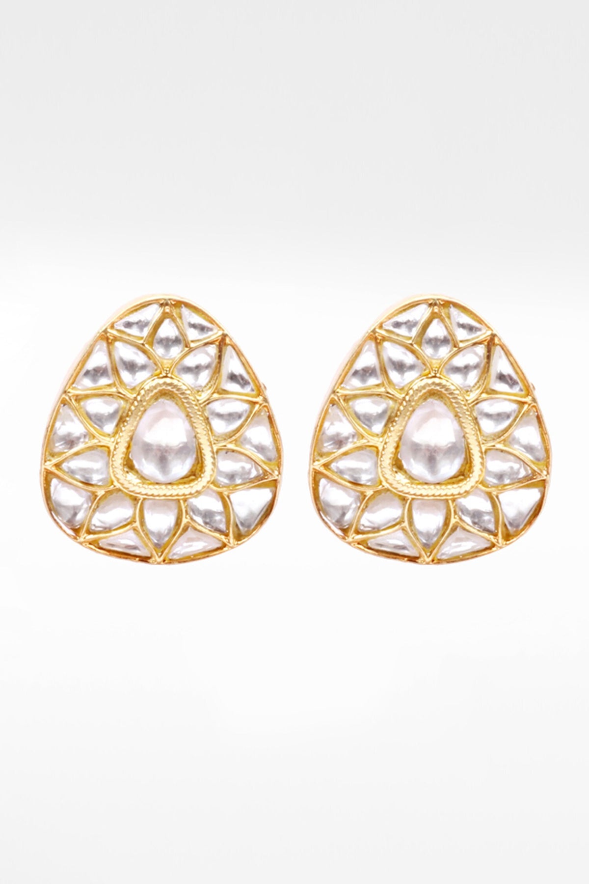 Silver Triangular Kundan Work Stud Earrings 