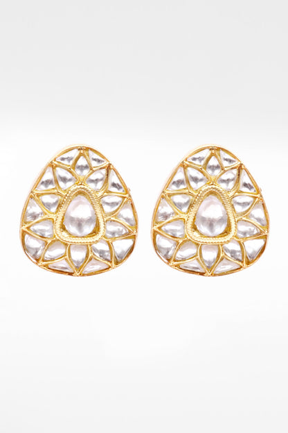 Silver Triangular Kundan Work Stud Earrings 