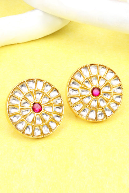 Silver Floral Kundan Work Stud Earrings 