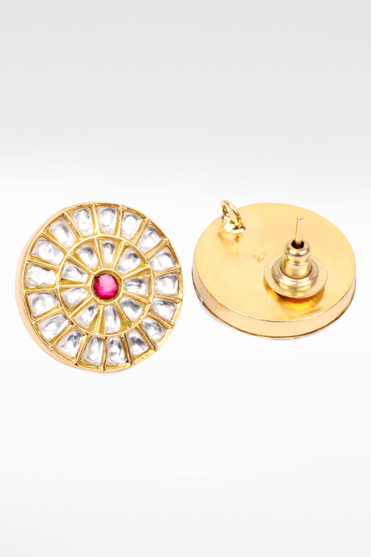 Silver Floral Kundan Work Stud Earrings 