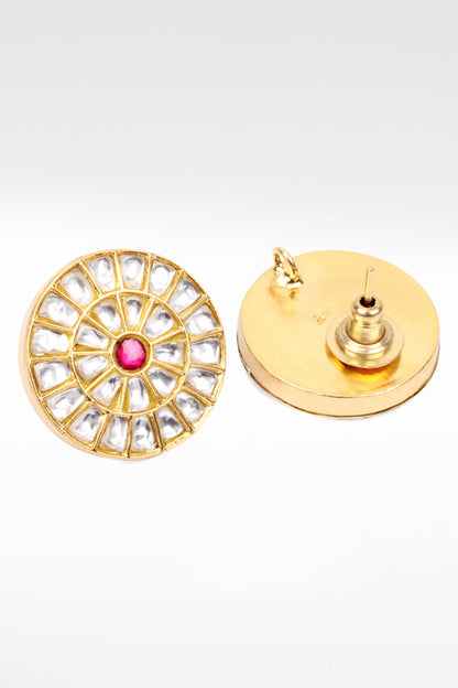 Silver Floral Kundan Work Stud Earrings 
