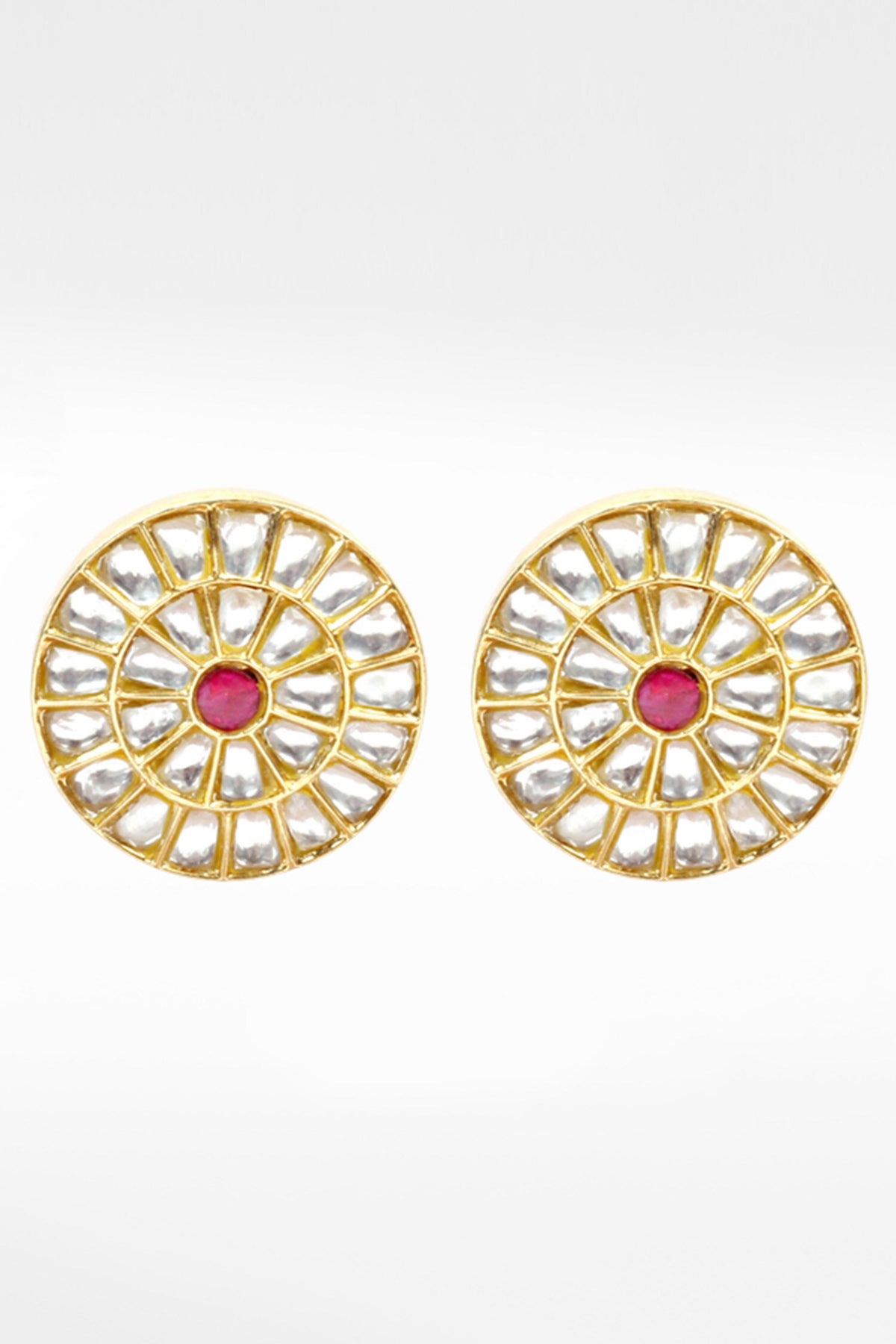 Silver Floral Kundan Work Stud Earrings 