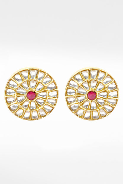 Silver Floral Kundan Work Stud Earrings 