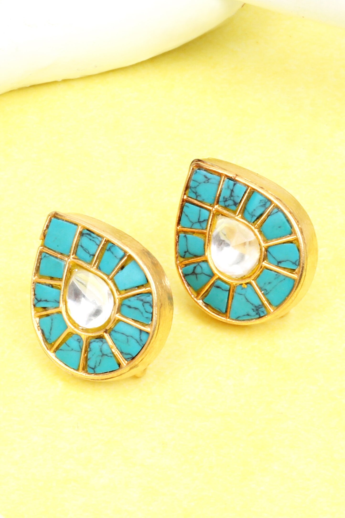 Drop Shaped Turquoise Studded Earrings 