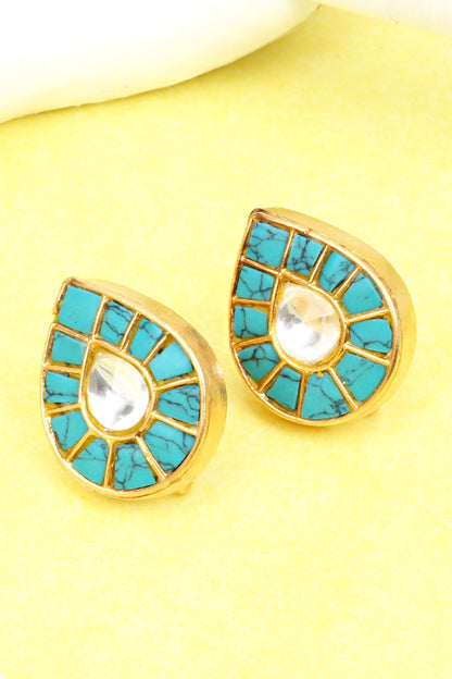 Drop Shaped Turquoise Studded Earrings 