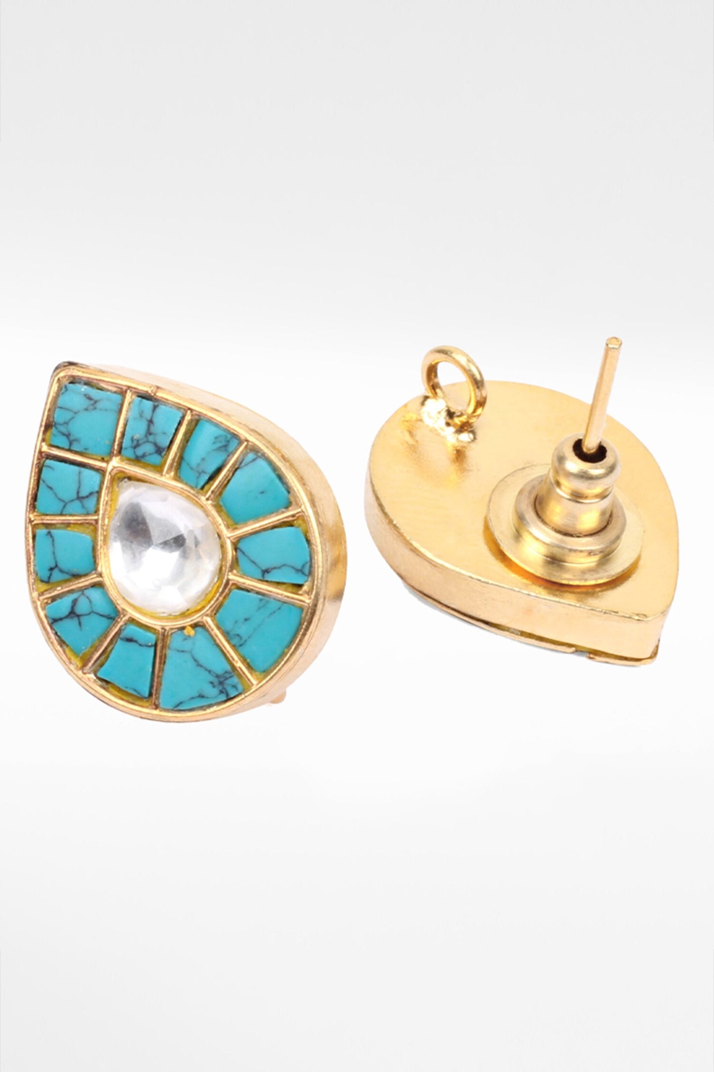 Drop Shaped Turquoise Studded Earrings 