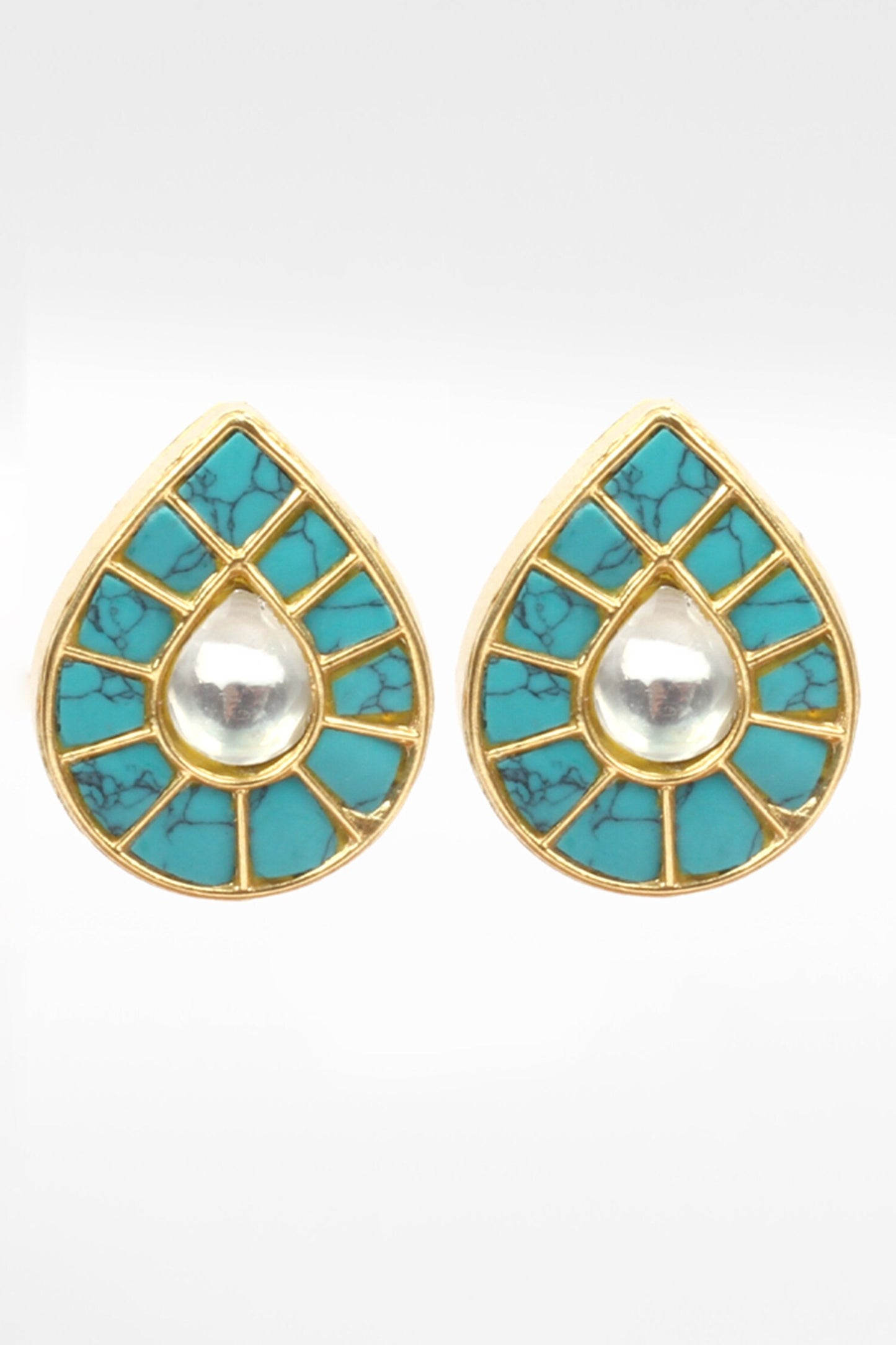Drop Shaped Turquoise Studded Earrings 