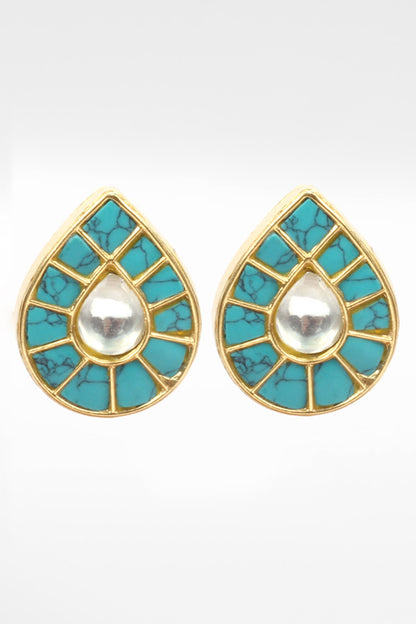 Drop Shaped Turquoise Studded Earrings 