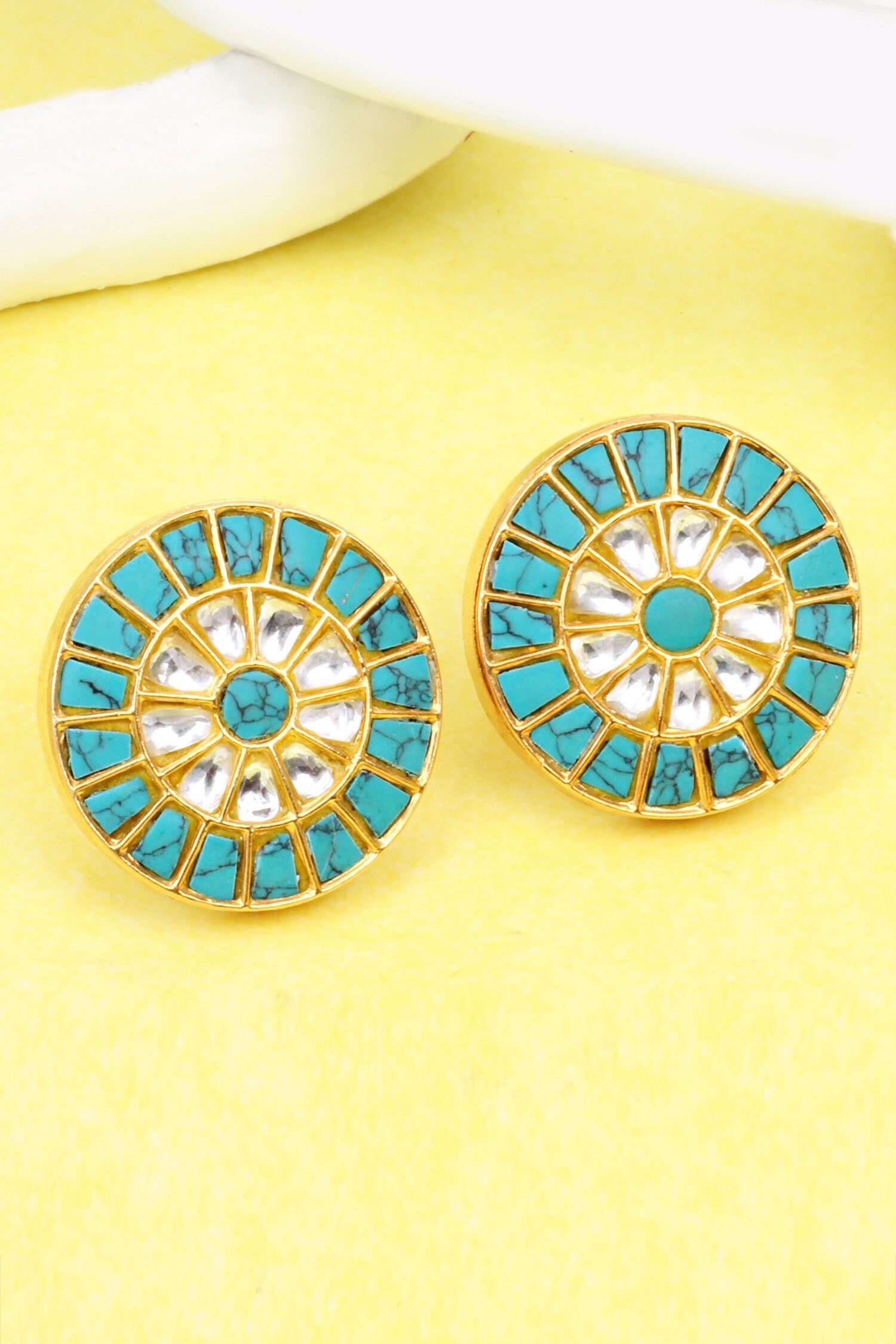 Round Shaped Turquoise Studded Earrings 