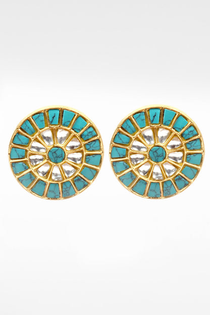 Round Shaped Turquoise Studded Earrings 