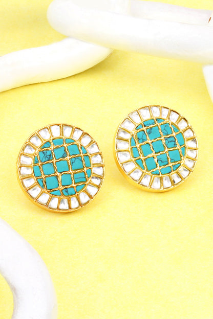 Round Turquoise Studded Earrings 