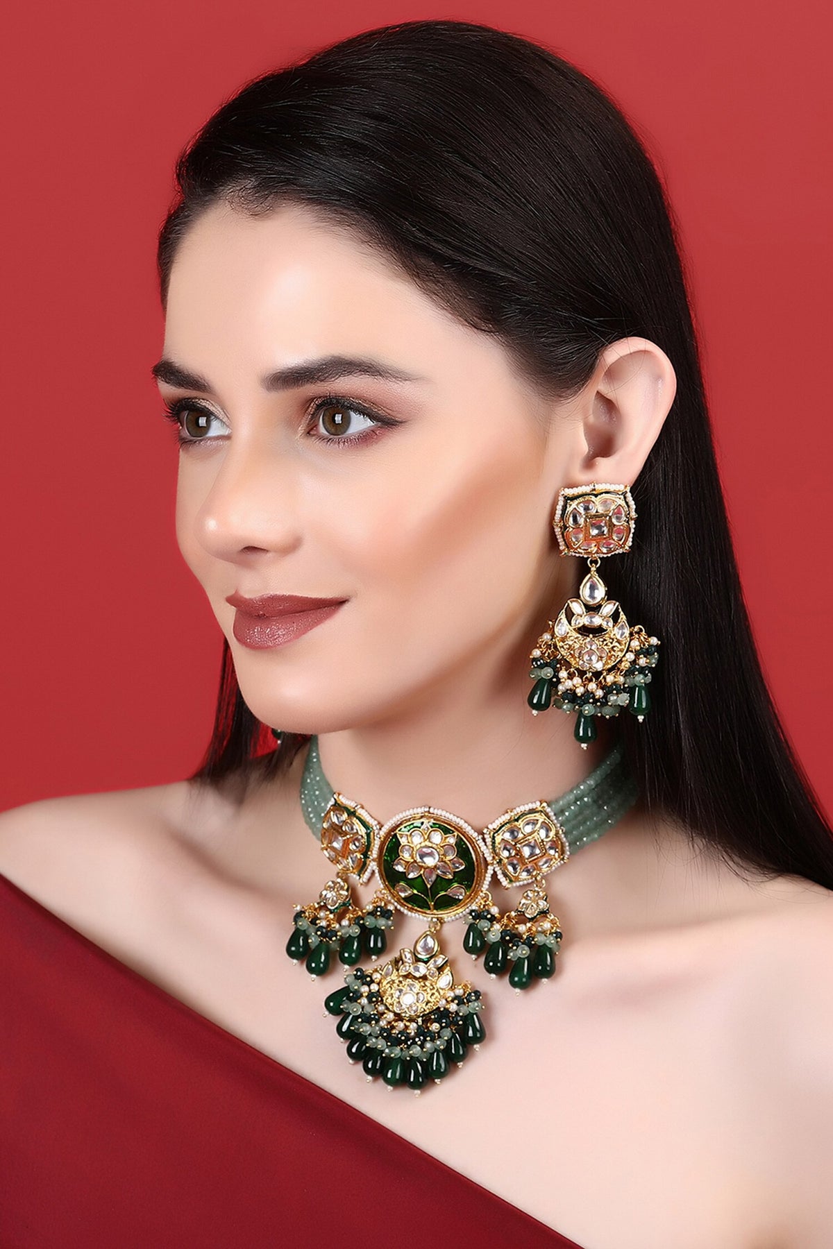 Embellished Pendant Drop Necklace Set 