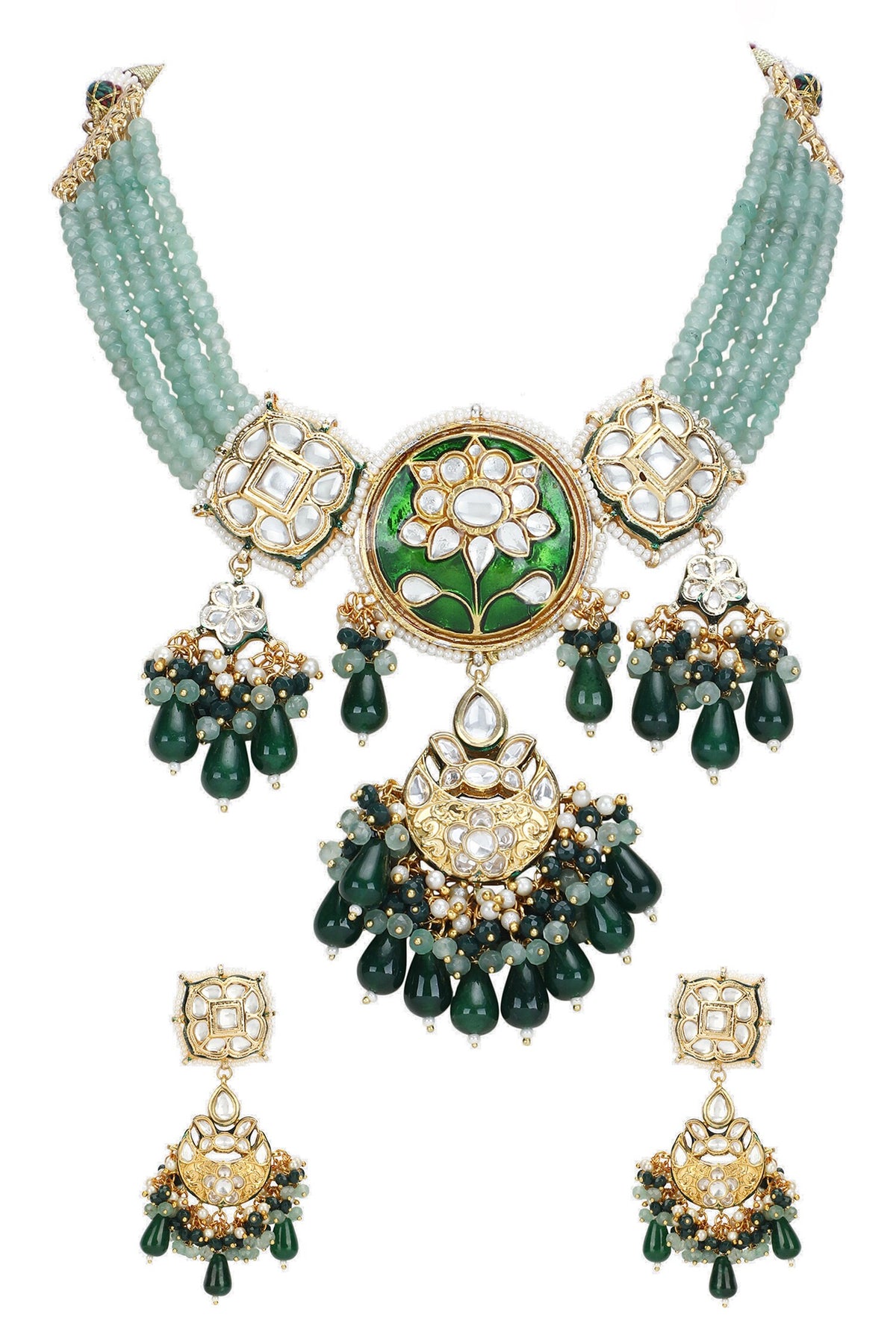 Embellished Pendant Drop Necklace Set 