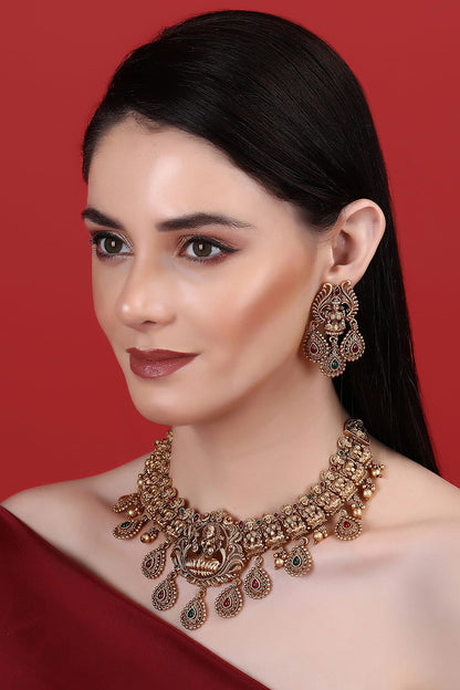 Temple Motif Carved Necklace Set 