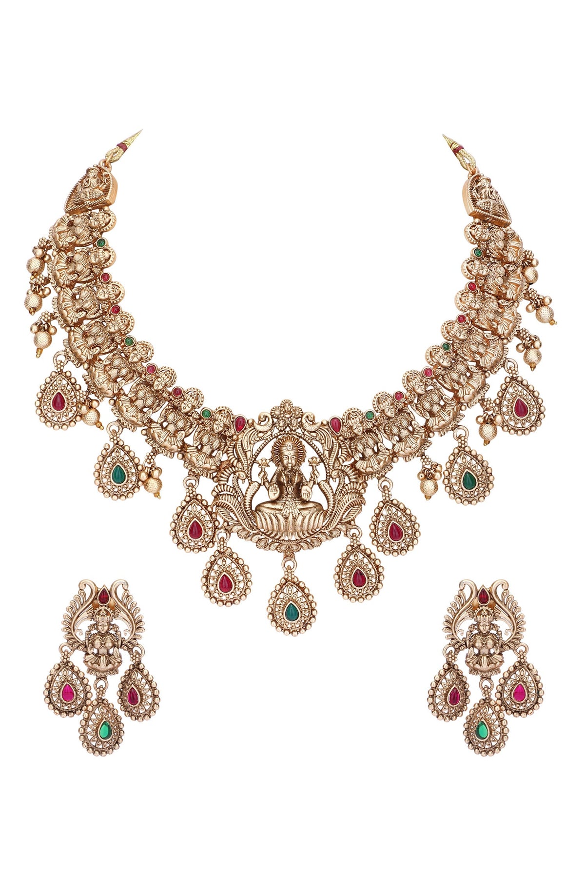 Temple Motif Carved Necklace Set 