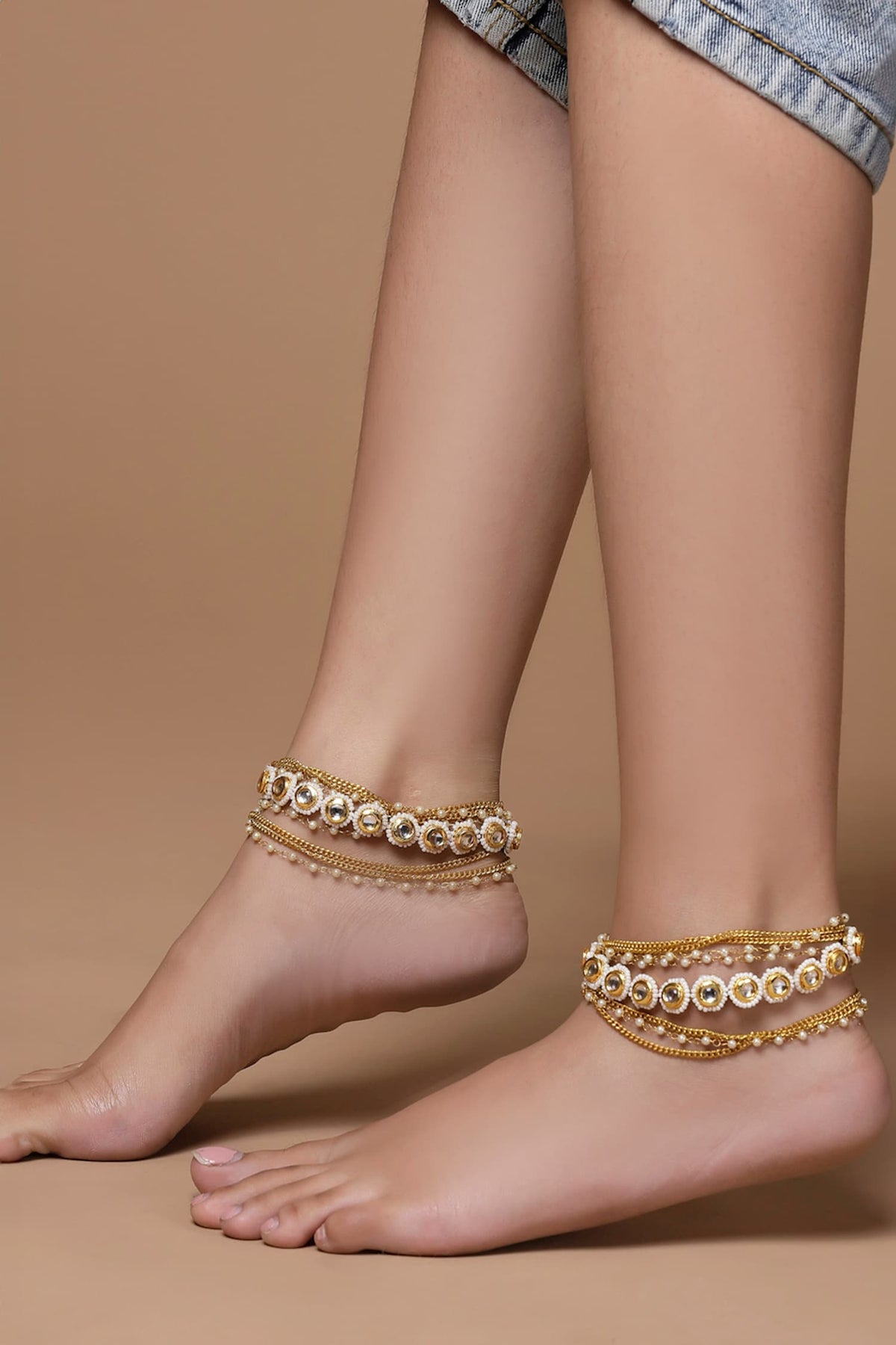 Kundan & Pearl Embellished Anklets 