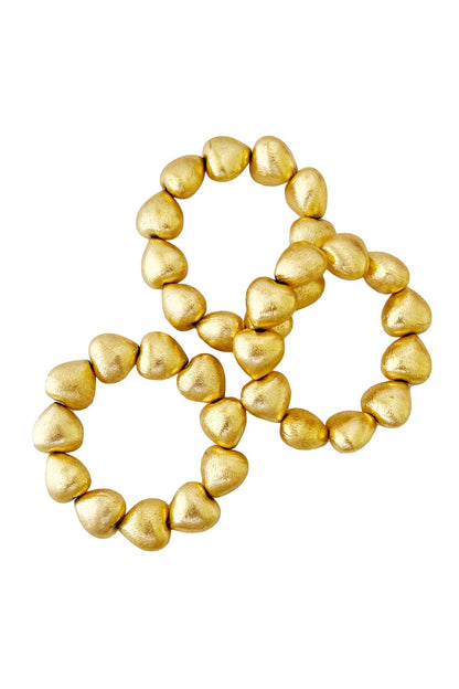 Heart Bomb Bead Embellished Bracelet - Set of 3 