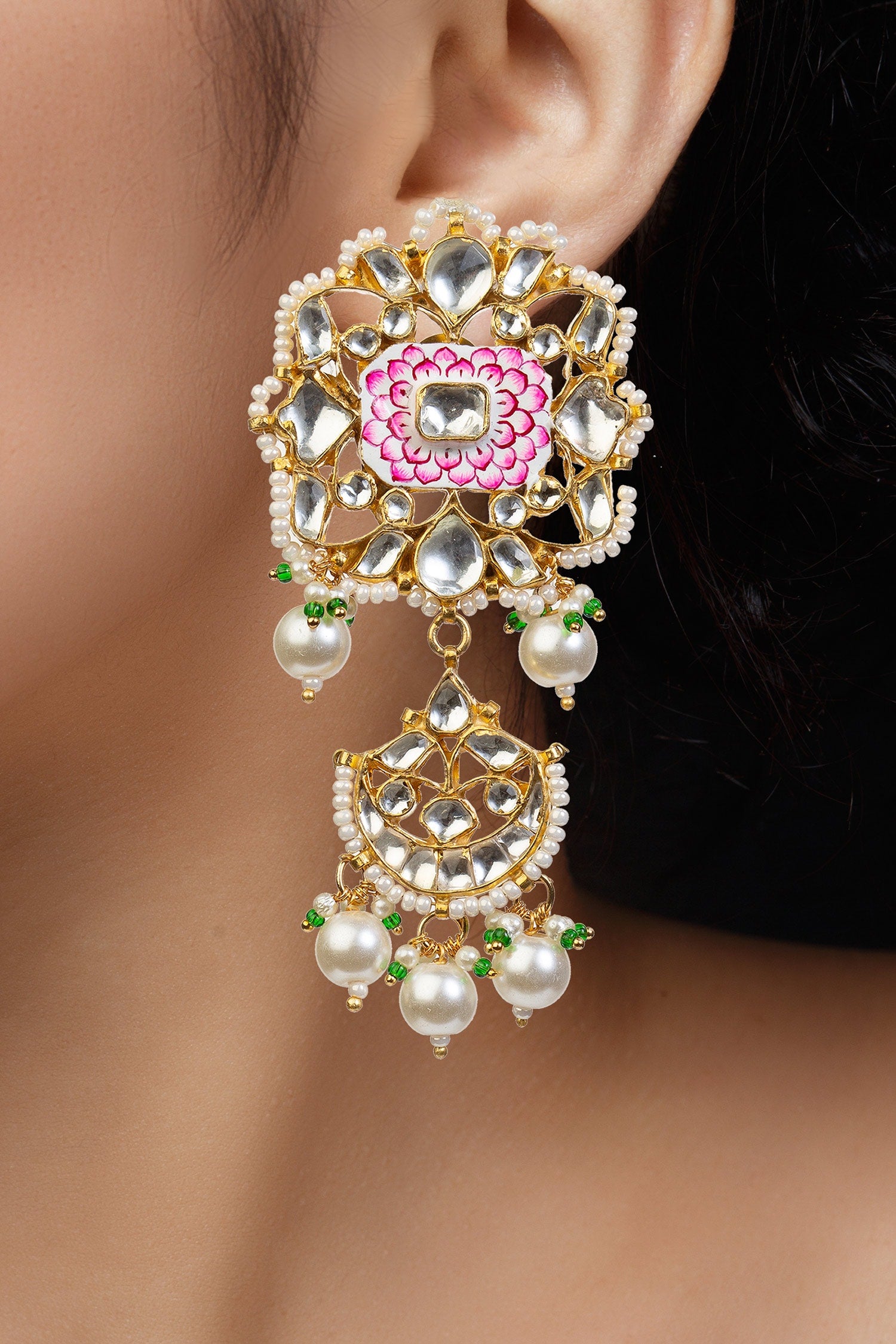 Floral Enamel Stone Danglers 