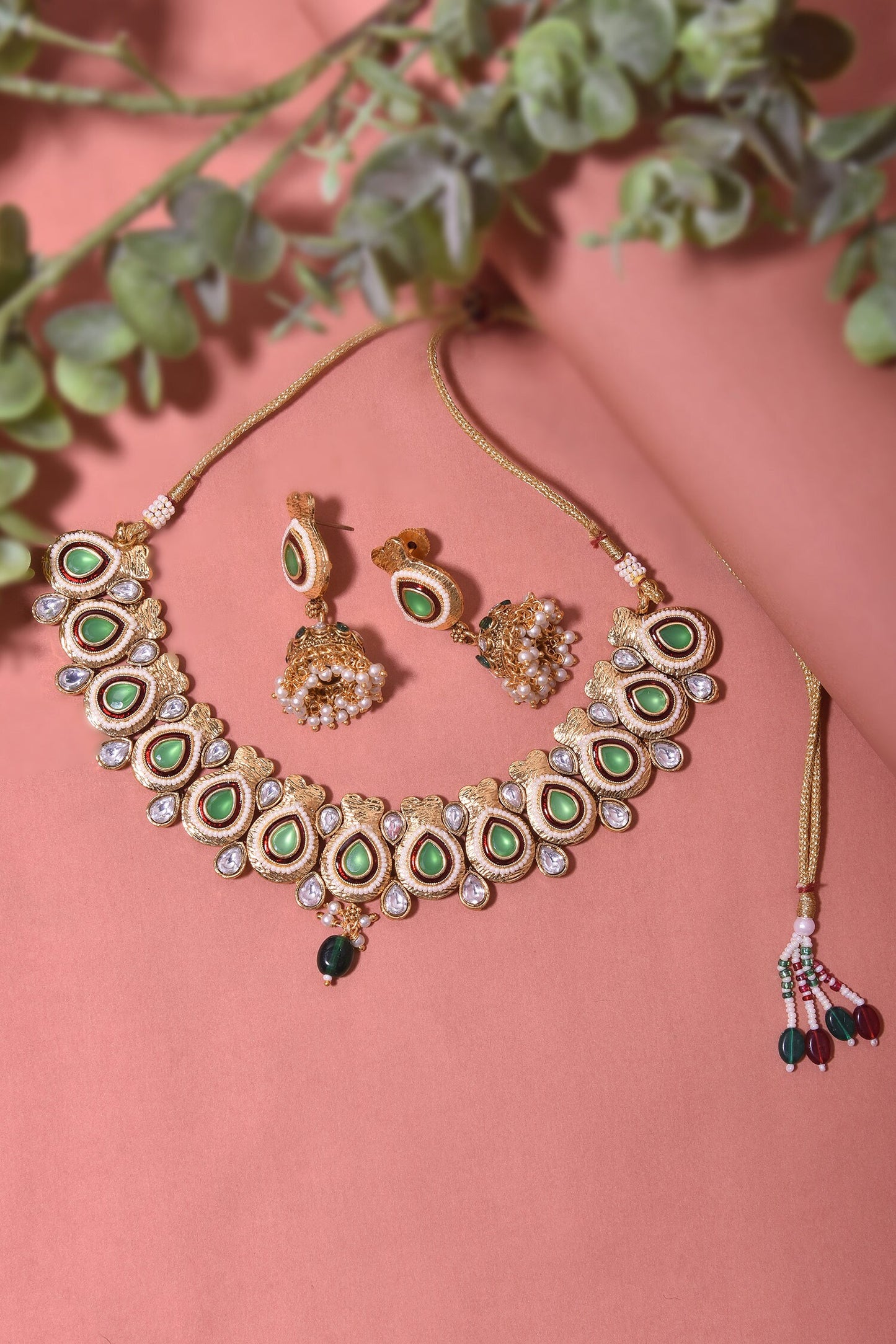 Emerald Tear Drop Necklace Set 