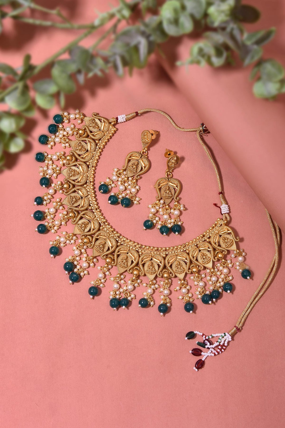 Bead Embellished Temple Necklace Set 