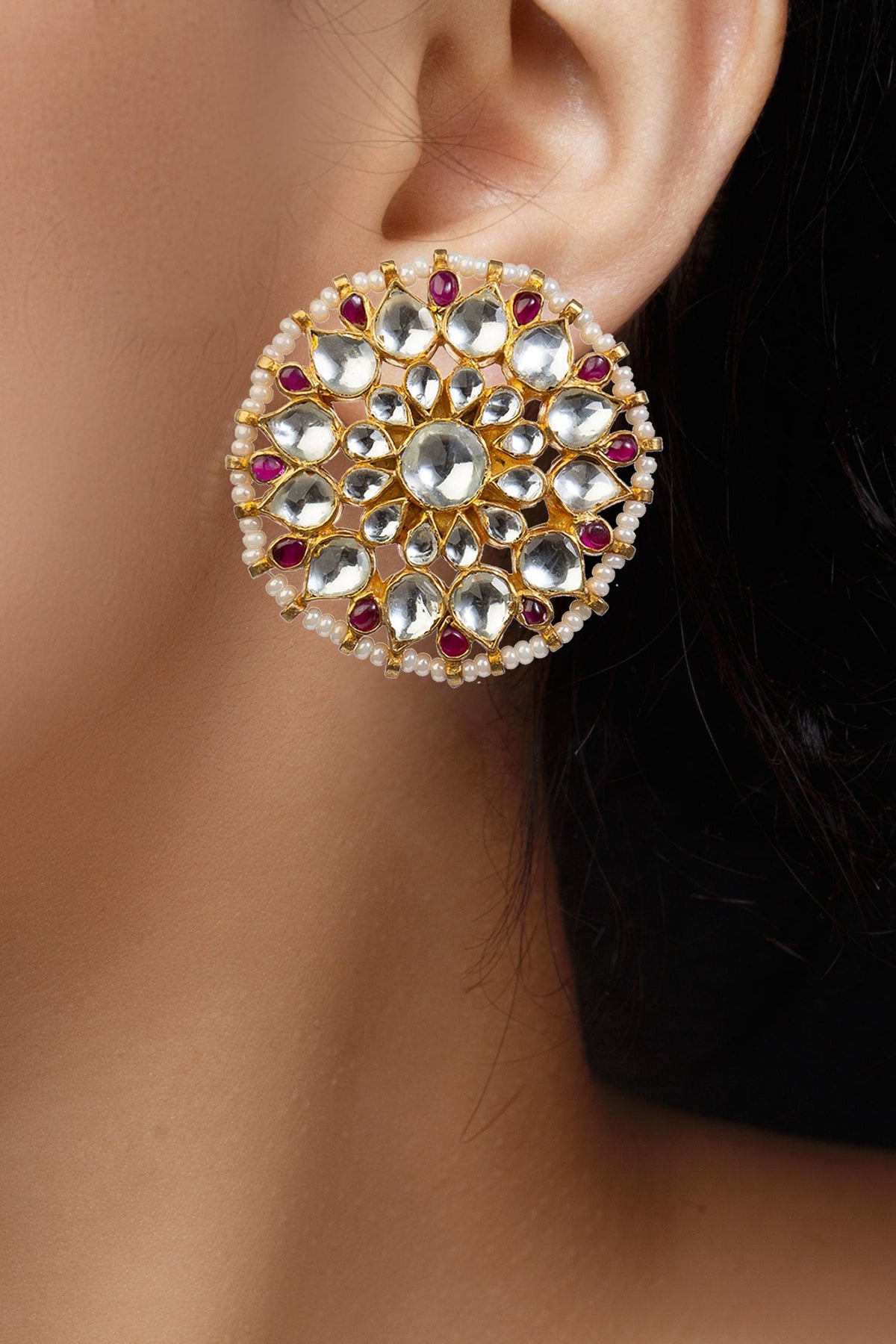 Floral Stone Stud Earrings 