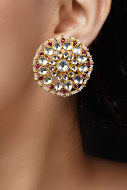 Floral Stone Stud Earrings 