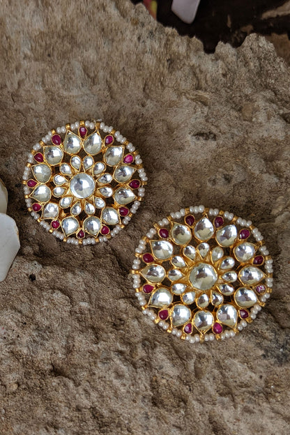 Floral Stone Stud Earrings 