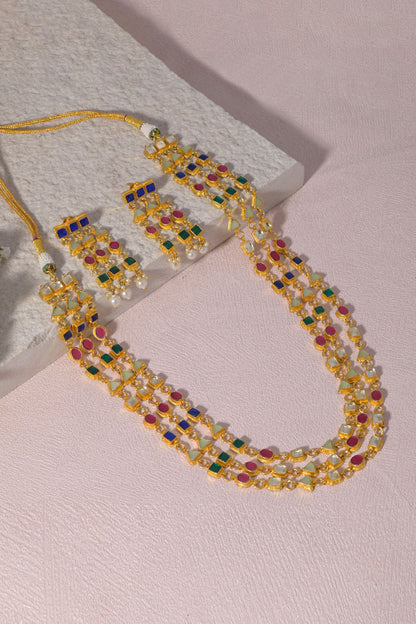 Geometric Pattern Long Necklace Set 