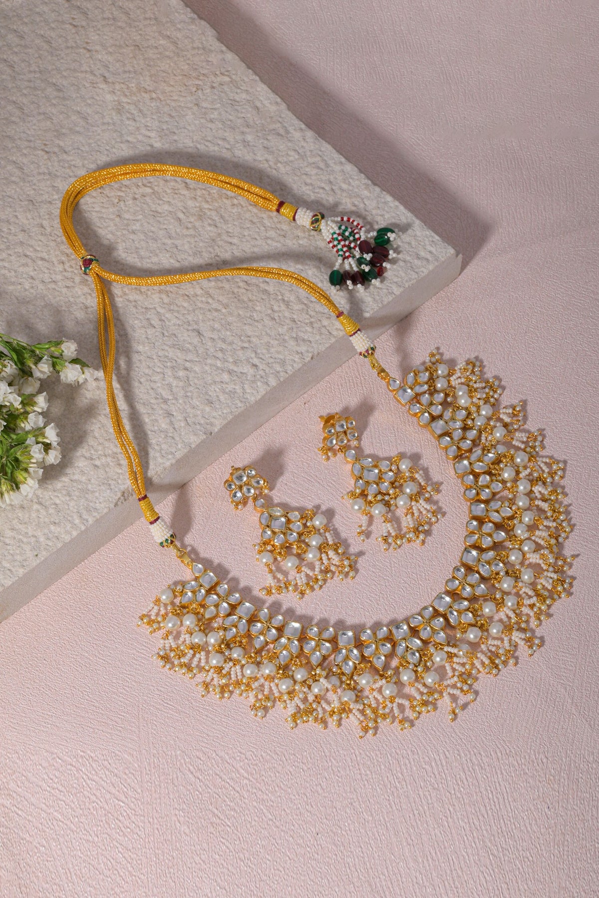 Floral Cut Work Choker Necklace Set 