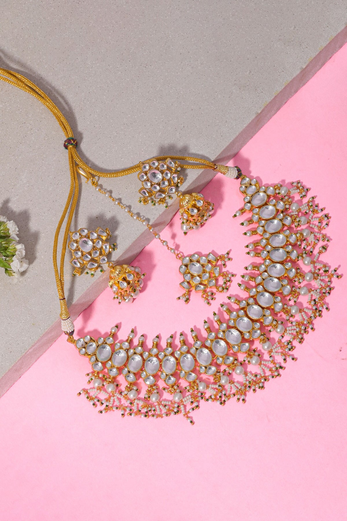 Cut Work Choker Necklace Set 