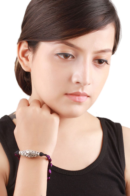 Floral Carved Silver Bracelet 