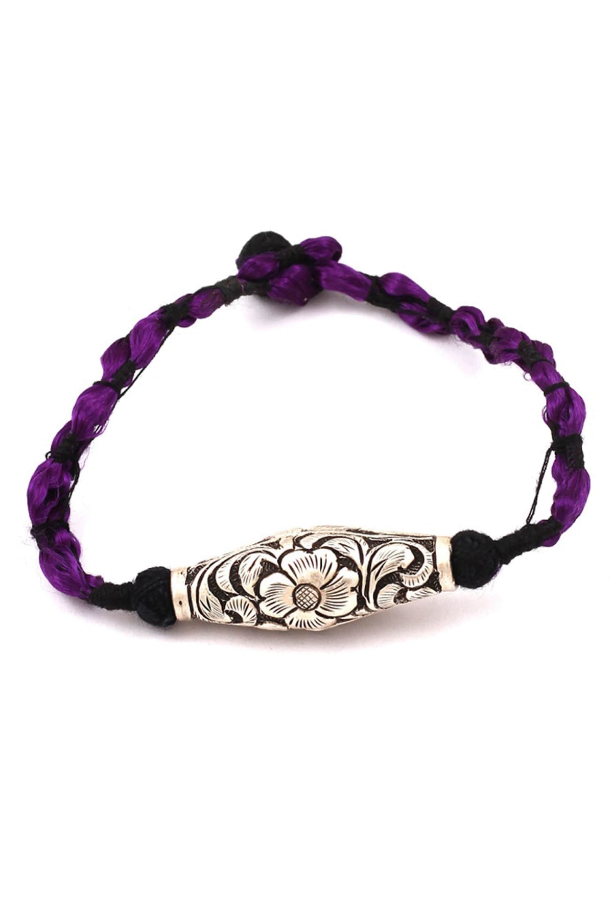 Floral Carved Silver Bracelet 